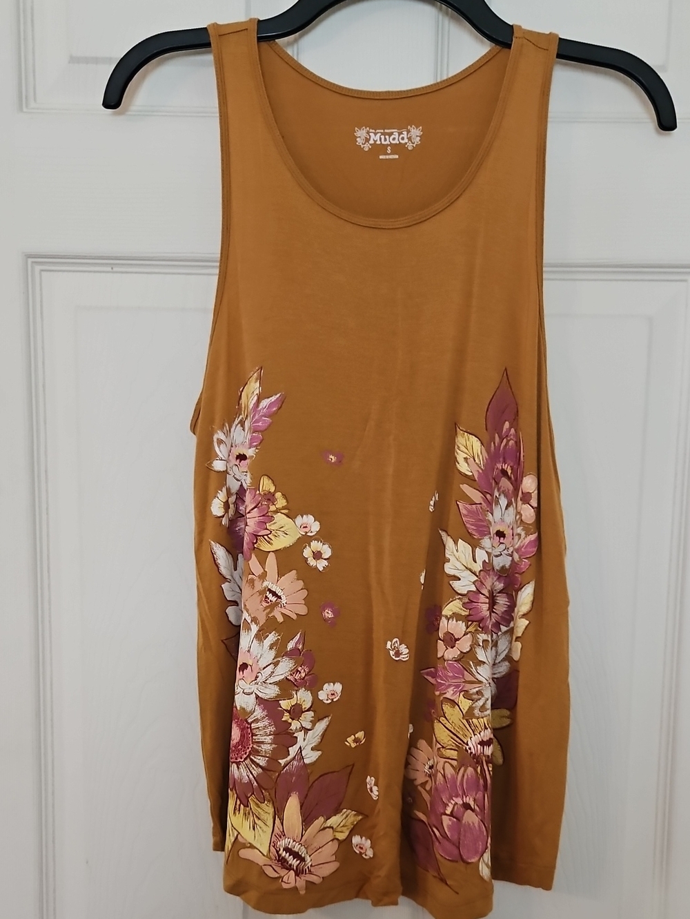 Mudd Mustard Tank with Pink and Cream Floral Print